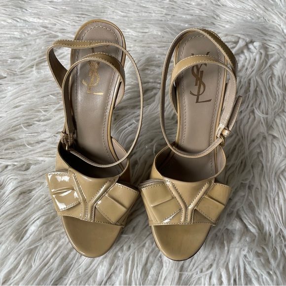 YVES SAINT LAURENT RIVE GAUCHE Patent Leather Beige Slingback Platform Sandal 39 - Picture 6 of 12